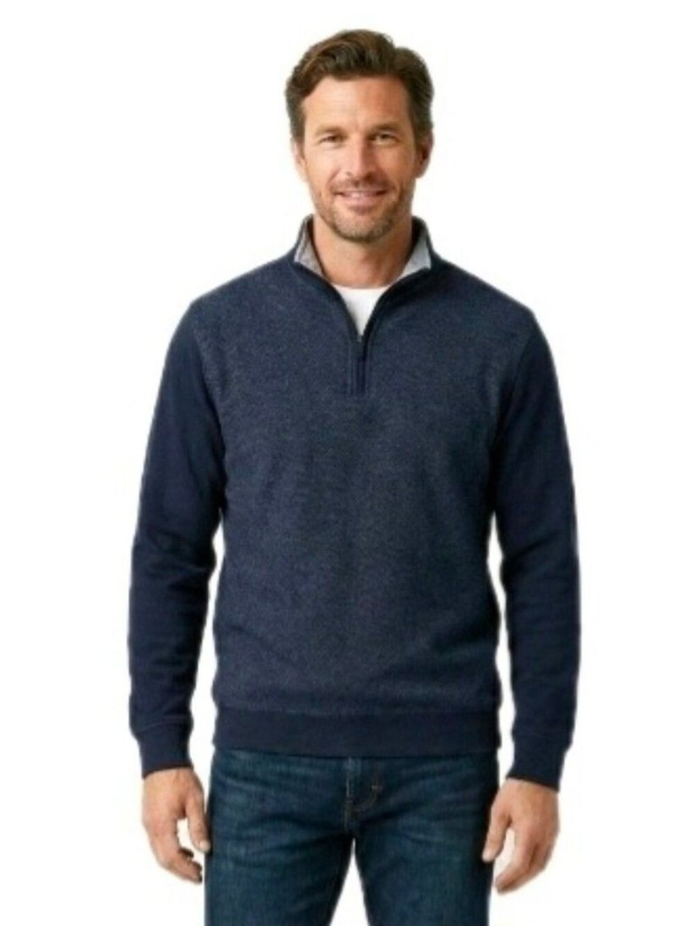 Ted Baker Men's Textured 1/4 Zip Cotton Knit Pullover Midnight Blue Size XXL